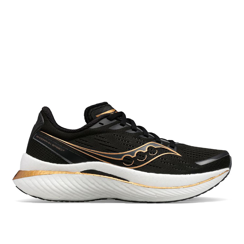 Women's Saucony Endorphin Speed 3, Black/Goldstruck, 7 B Medium